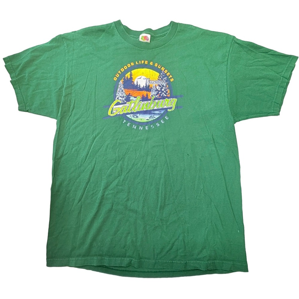 Vintage Y2K Gatlinburg Tennessee Outdoor Life Men's XL Green Graphic T-Shirt